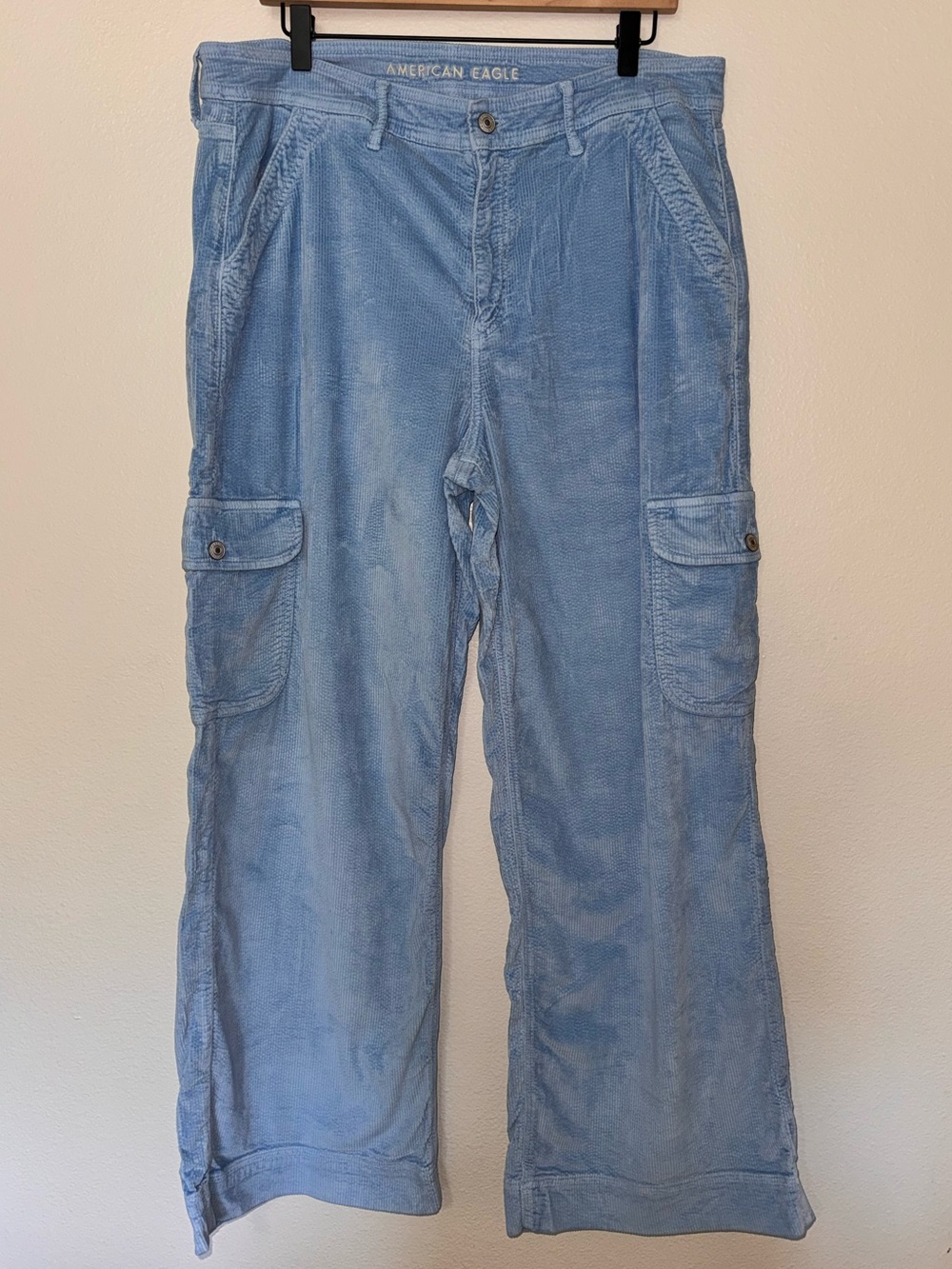 American Eagle Corduroy Wide Leg Cargo Pants Size 16 Blue Baggy Y2K